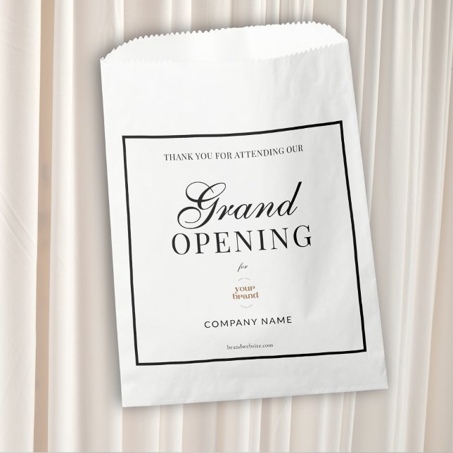 Black Frame Script Business Logo Grand Opening  Favour Bags (Creator Uploaded)