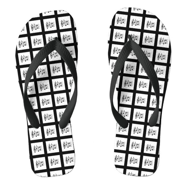 Black Framed Musical Squares Jandals (Footbed)