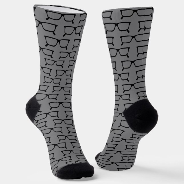 Black Framed Spectacles on Grey Optician's Socks (Angled)