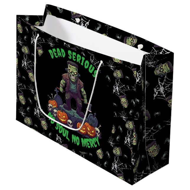 🖤 Black Frankenstein Halloween Gift Bag 💀🎃 (Front Angled)