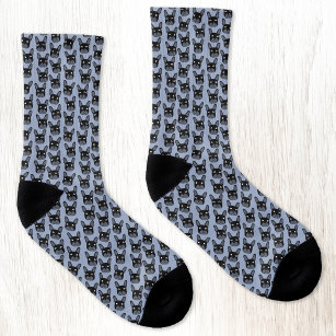 Black French Bulldog Blue Socks