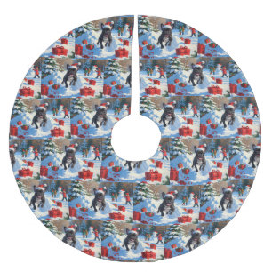 Black French Bulldog Christmas Festive Snow Scene Brushed Polyester Tree Skirt
