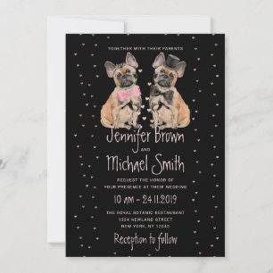 Black French Bulldog couple bride groom wedding Invitation