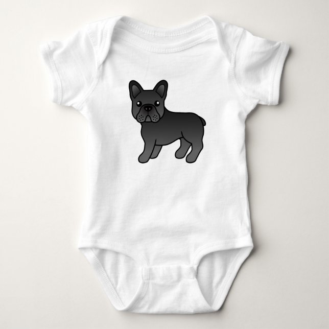Black French Bulldog Cute Cartoon Dog Baby Bodysuit (Front)