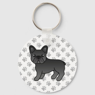 Black French Bulldog Cute Cartoon Dog Key Ring