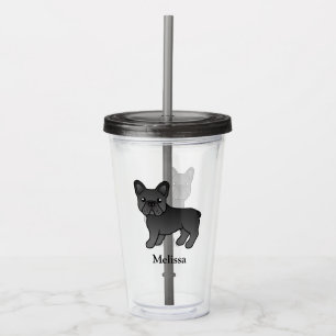 Black French Bulldog Cute Cartoon Dog & Name Acrylic Tumbler