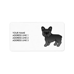 Black French Bulldog Cute Cartoon Dog & Text Label