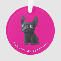 Black French Bulldog  cute Illustration neon pink