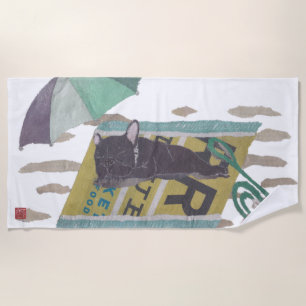 Black French Bulldog, Frenchie, Modern Beach Towel