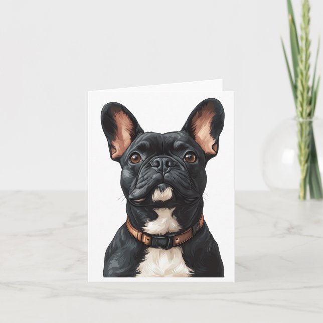 Black French Bulldog Greetings Card (Front)