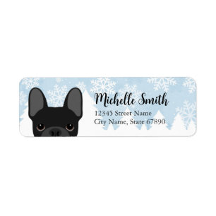 Black French Bulldog Peeking Snowfall Labels