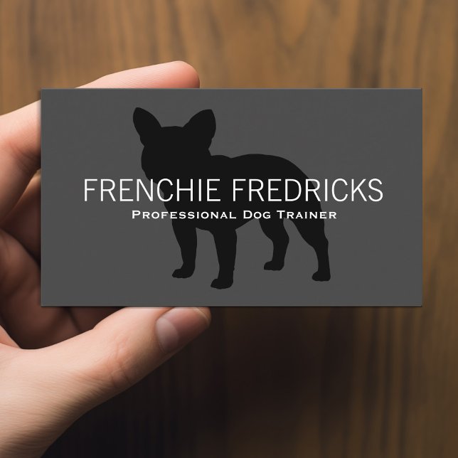 Black French Bulldog Silhouette | Dog Lover's Grey Business Card (Creator Uploaded)
