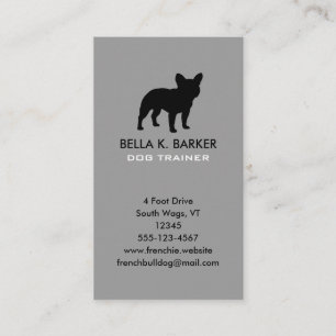 Black French Bulldog Silhouette Vertical Grey Business Card
