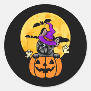 Black French Bulldog Witch Dog Lover Halloween Classic Round Sticker
