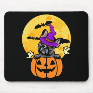 Black French Bulldog Witch Dog Lover Halloween Mouse Pad