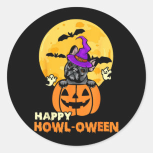 Black French Bulldog Witch Dog Lover Happy Classic Round Sticker