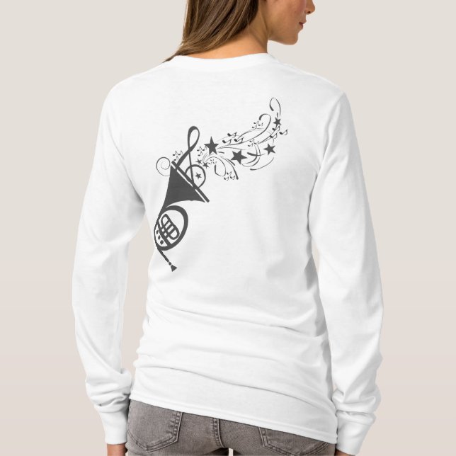 Black French Horn Brass Musicians Music Festival T-Shirt (Back)