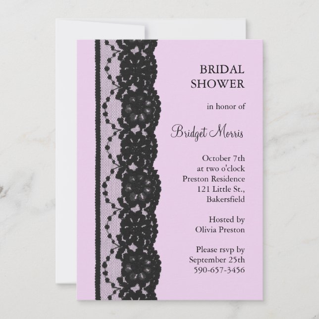 Black French Lace Bridal Shower Invitation (Front)