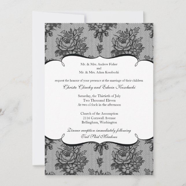 Black French Lace Wedding Invitation (Front)