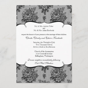 Black French Lace Wedding Invitation