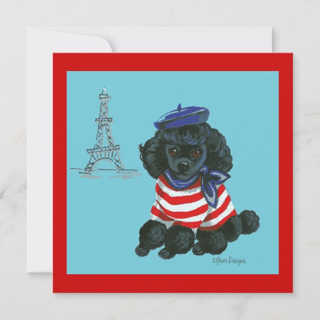 Black French Poodle Puppy Dog Invitation (Front)