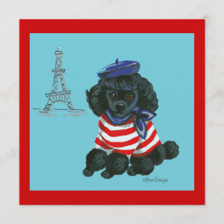 Black French Poodle Puppy Dog Invitation