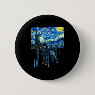 Black french poodle starry night style watercolor 6 cm round badge