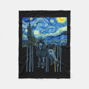 Black french poodle starry night style watercolor fleece blanket