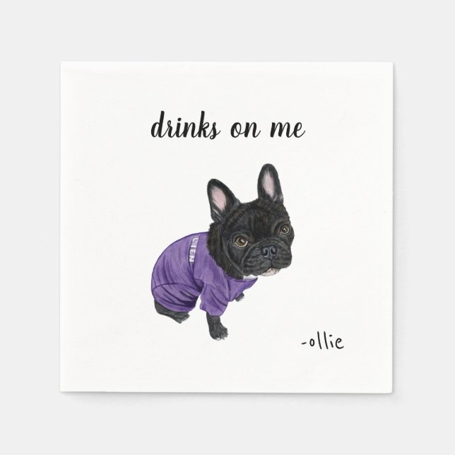 Black Frenchie Cocktail Napkins (Front)