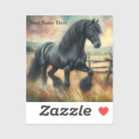 Black Fresian Horse Pasture Rustic Fence