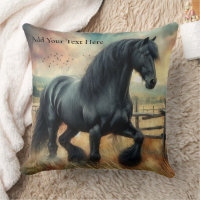 Black Fresian Horse Pasture Rustic Fence