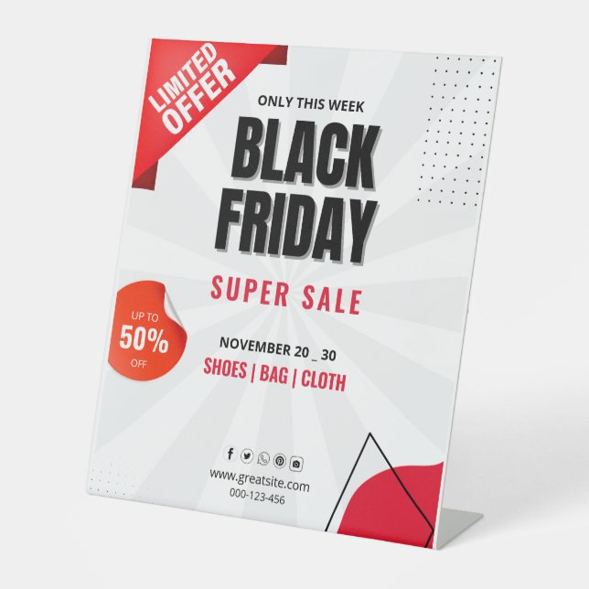Black Friday Sale Flyer, Business Sale Poster Pedestal Sign (Front)