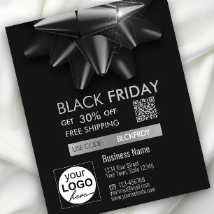 Black Friday Sale Grey Bow QR Code Discount Flyer