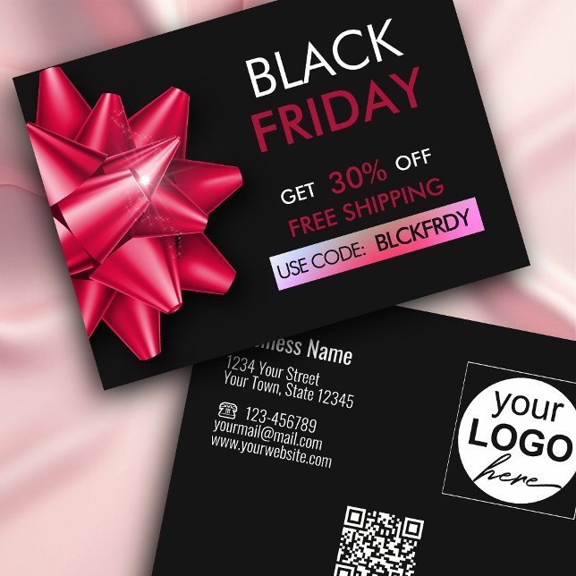 Black Friday Sale Pink Bow QR Code Discount Card (Creator Uploaded)