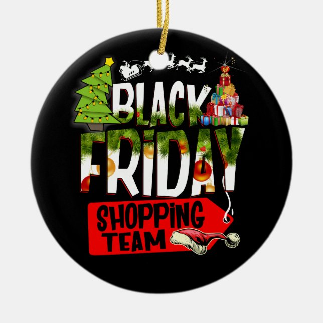 Black Friday Shopping Team Christmas Reindeer Ceramic Tree Decoration (Front)