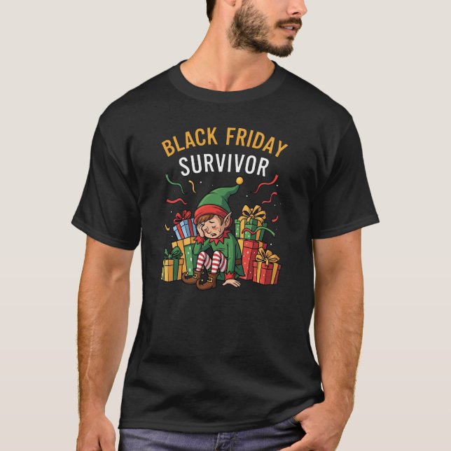 Black Friday Survivor – Funny Christmas Shopper T-Shirt (Front)