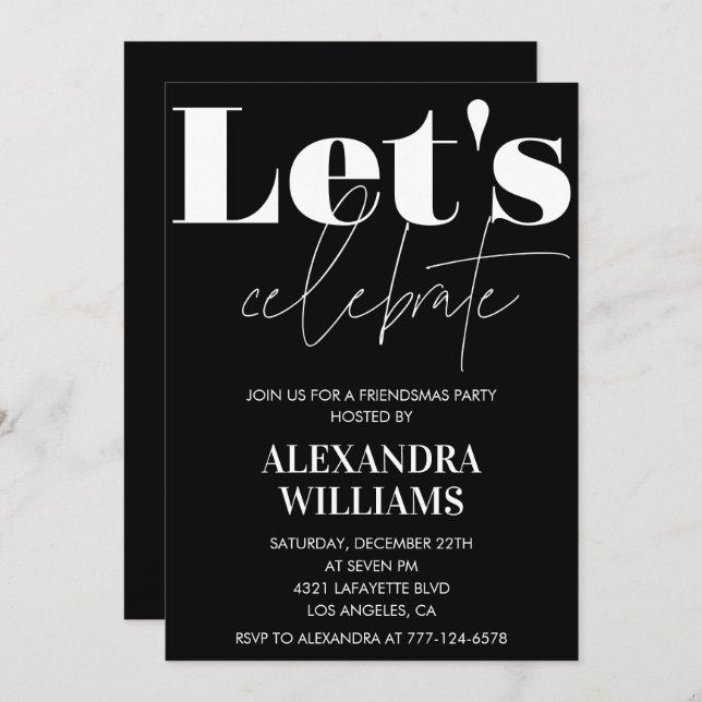 Black Friendsmas invitations Let's celebrate (Front/Back)