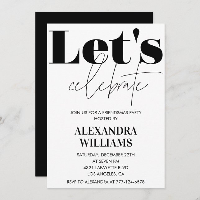 Black Friendsmas invitations Let's celebrate (Front/Back)