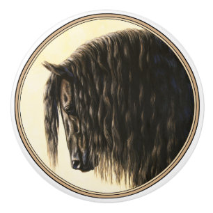 Black Friesian Draught Horse Ceramic Knob