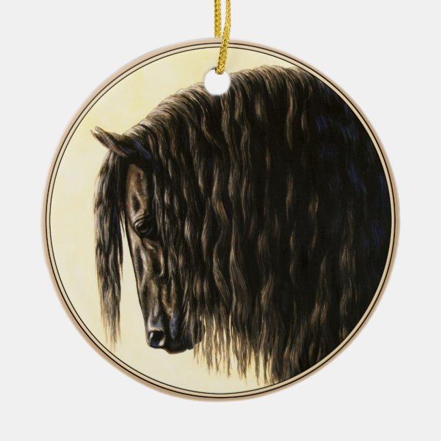 Black Friesian Draught   Horse Ceramic Tree Decoration (Front)