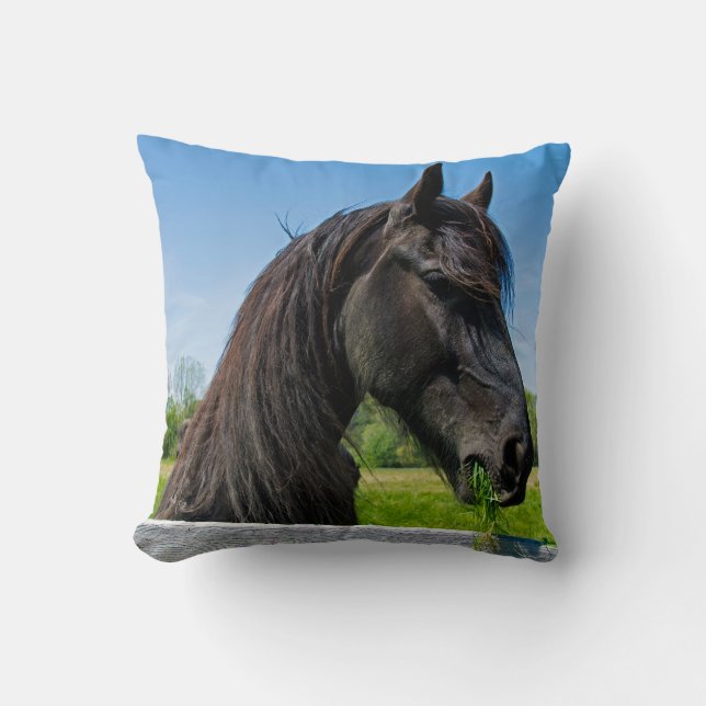 black Friesian horse Cushion (Front)