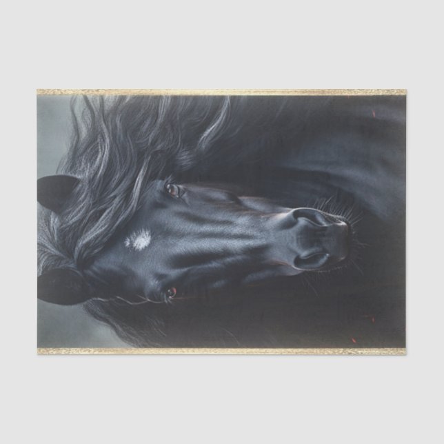 Black Friesian Horse Decoupage Tissue Paper (Front)