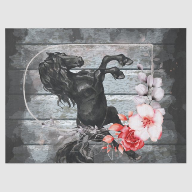 Black Friesian Horse Decoupage Tissue Paper (Front)