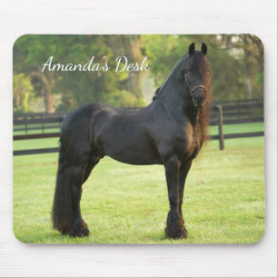 Black Friesian Horse Photo Desk Mouse Pad