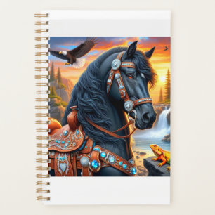 Black Friesian Horse Sunset Planner