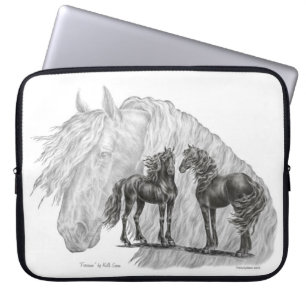 Black Friesian Horses Manes Tails Laptop Sleeve