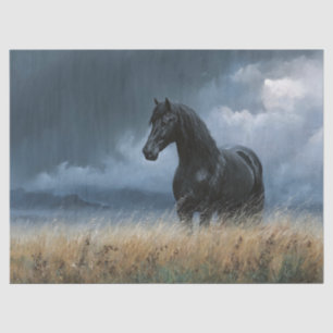 Black Friesian Stallion Dramatic Decoupage Tissue Paper