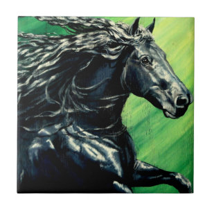 Black Friesian Stallion Horse Tile