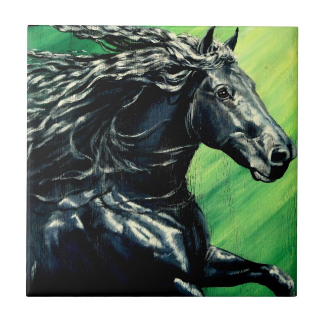 Black Friesian Stallion Horse Tile (Front)