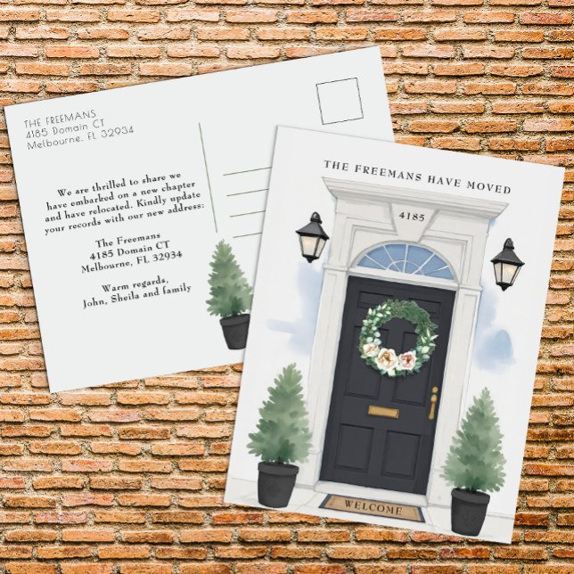 Black Front Door New Address Moving Postcard (House Move Announcement )
